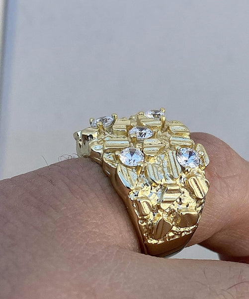 Iced Out 14k Gold/ Sterling Silver Gold Nugget Ring