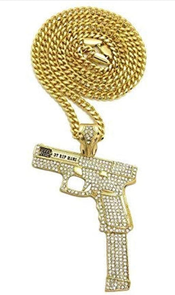 Iced Out 18k Gold Glock Handgun Pendant