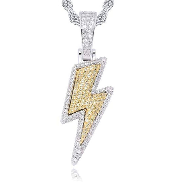 Iced Out 18k Two Tone Gold Lightning Bolt