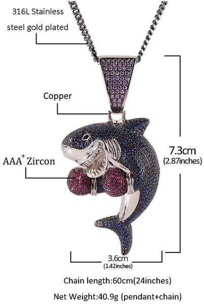 Iced Out 18k White Gold Boxing Shark