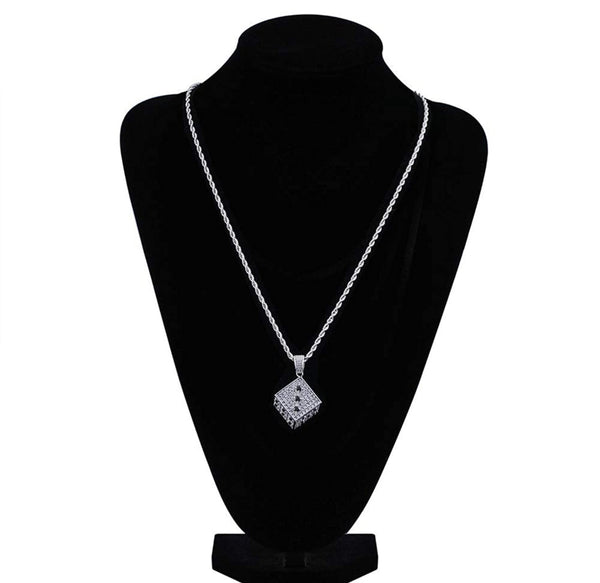 Iced Out 18k White Gold Craps Dice Game Pendant