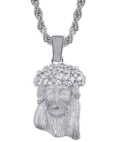 Iced Out 18k White Gold Jesus Piece Pendant