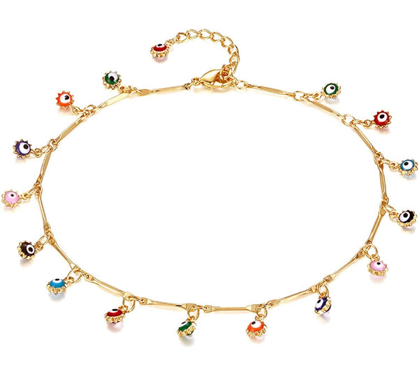 14k Gold Filled Dangling Evil Eye Anklet