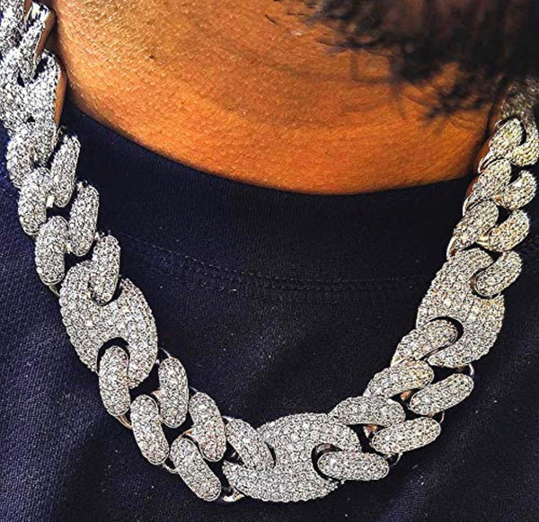 Iced Out 14k White Gold Mariner Cuban Link Chain