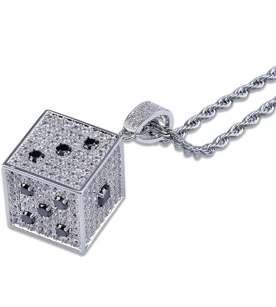 Iced Out 18k White Gold Craps Dice Game Pendant