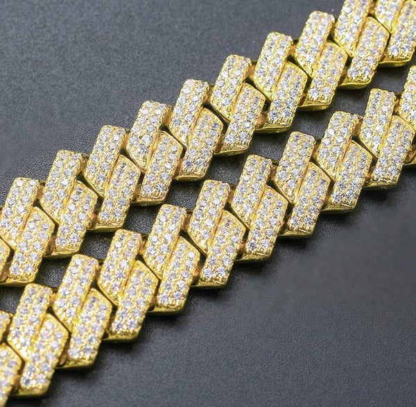 14k Gold Iced Out Chatter Chain Bracelet