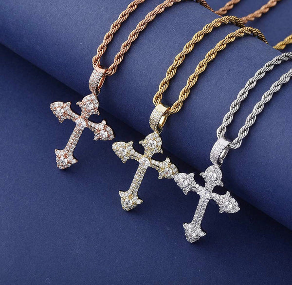 Iced Out 14k Rose Gold Cross Pendant