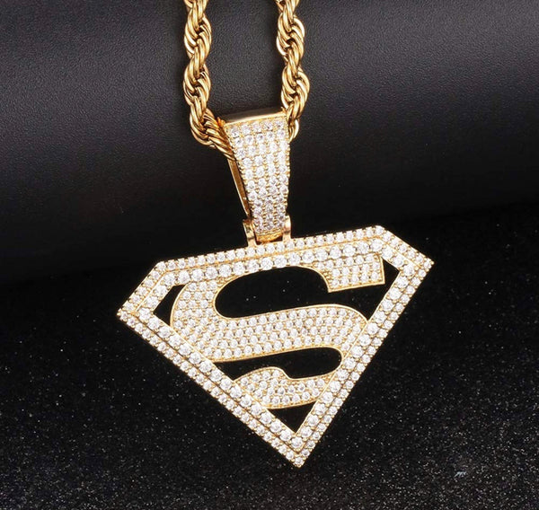 Iced Out 18k Gold Superman Logo