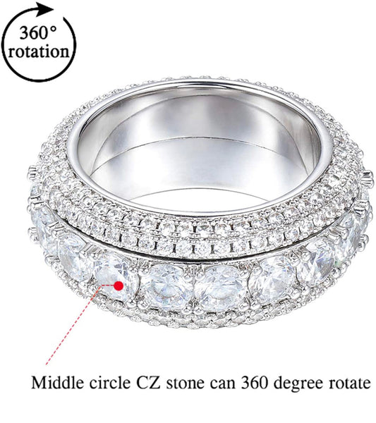 Iced Out 14k White Gold Spinning Row Ring