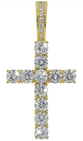 Iced Out 18k Gold Mini Cross Pendant