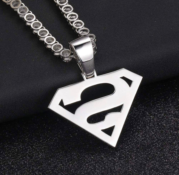 Iced Out 18k White Gold Superman Logo