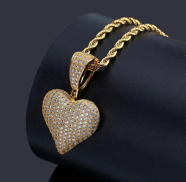 Iced Out 18k Gold Heart Pendant