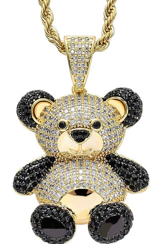 Iced Out 18k Gold Panda Pendant