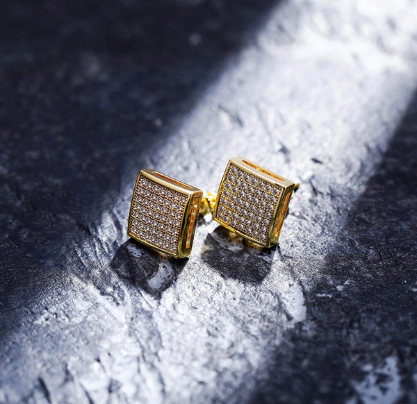 Iced Out 14k Gold Stud Earrings