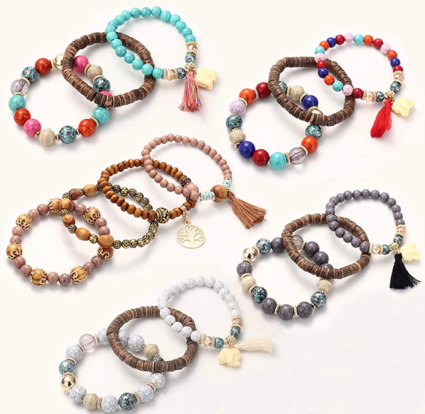 Set of 8 Bohemian Bead Bracelets