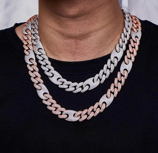 Iced Out 14k White/Rose Gold Mariner Cuban Link Chain