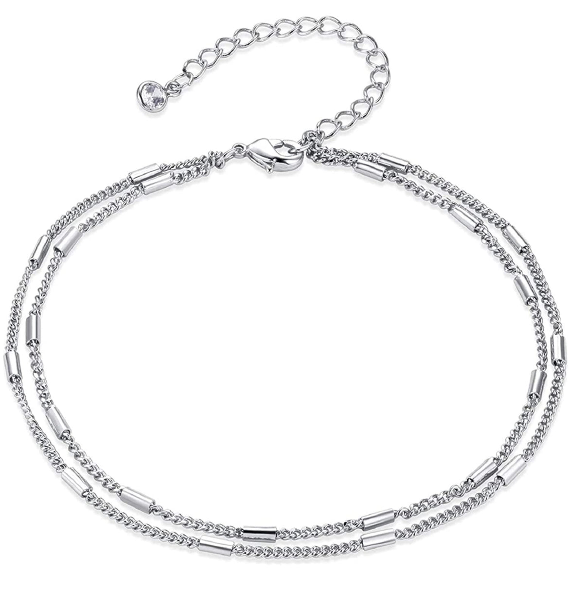 Silver Filled Layered Bar Anklet