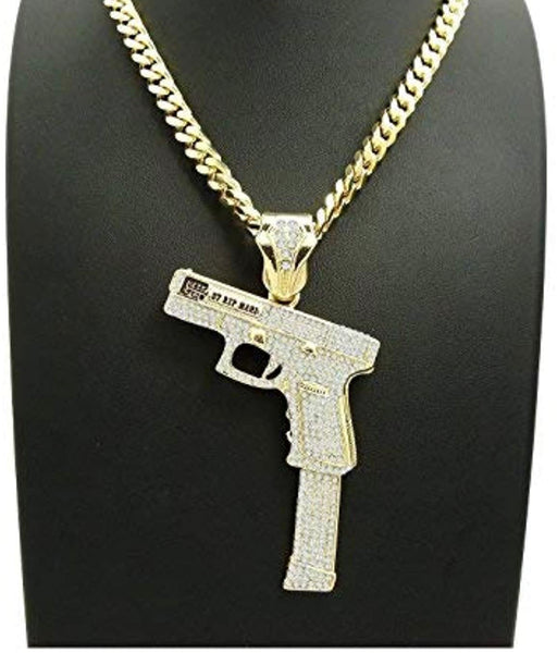 Iced Out 18k Gold Glock Handgun Pendant