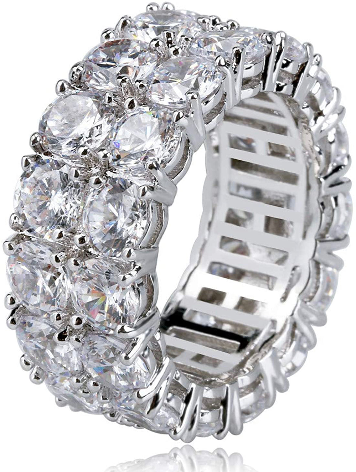 Iced Out 14k White Gold 2 Row Ring