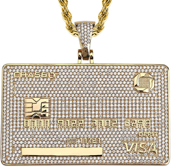 Iced Out 18k Gold Customized Chase Card Pendant