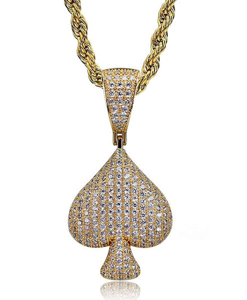 Iced Out 18k Gold Spade Pendant