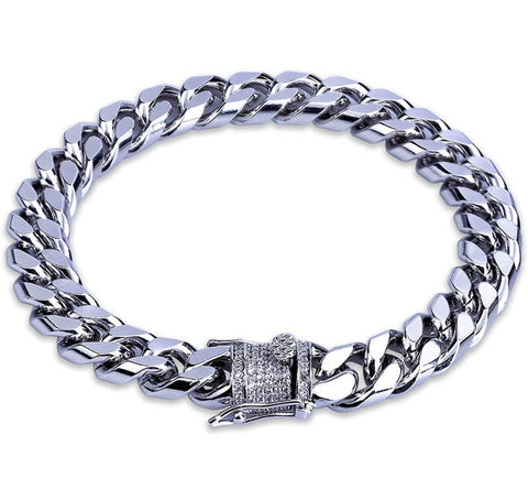 14k White Gold Icey Cuban Link Bracelet