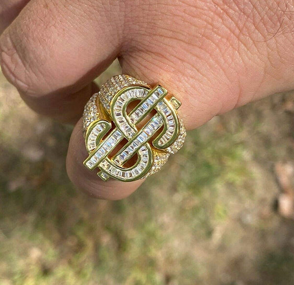 Iced Out 14k Gold Money Dollar Symbol Ring