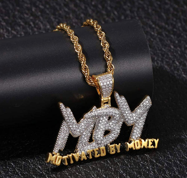 Iced Out 18k White Gold Motivated By Money Pendant