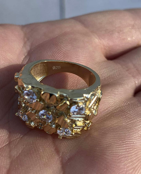 Iced Out 14k Gold/ Sterling Silver Gold Nugget Ring