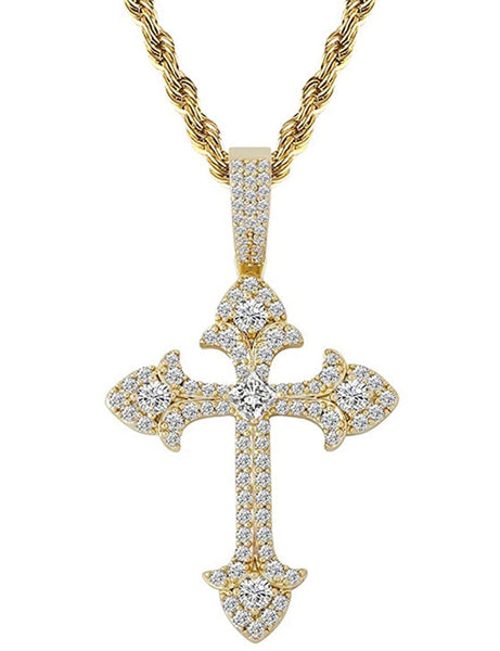 Iced Out 14k Gold Cross Pendant