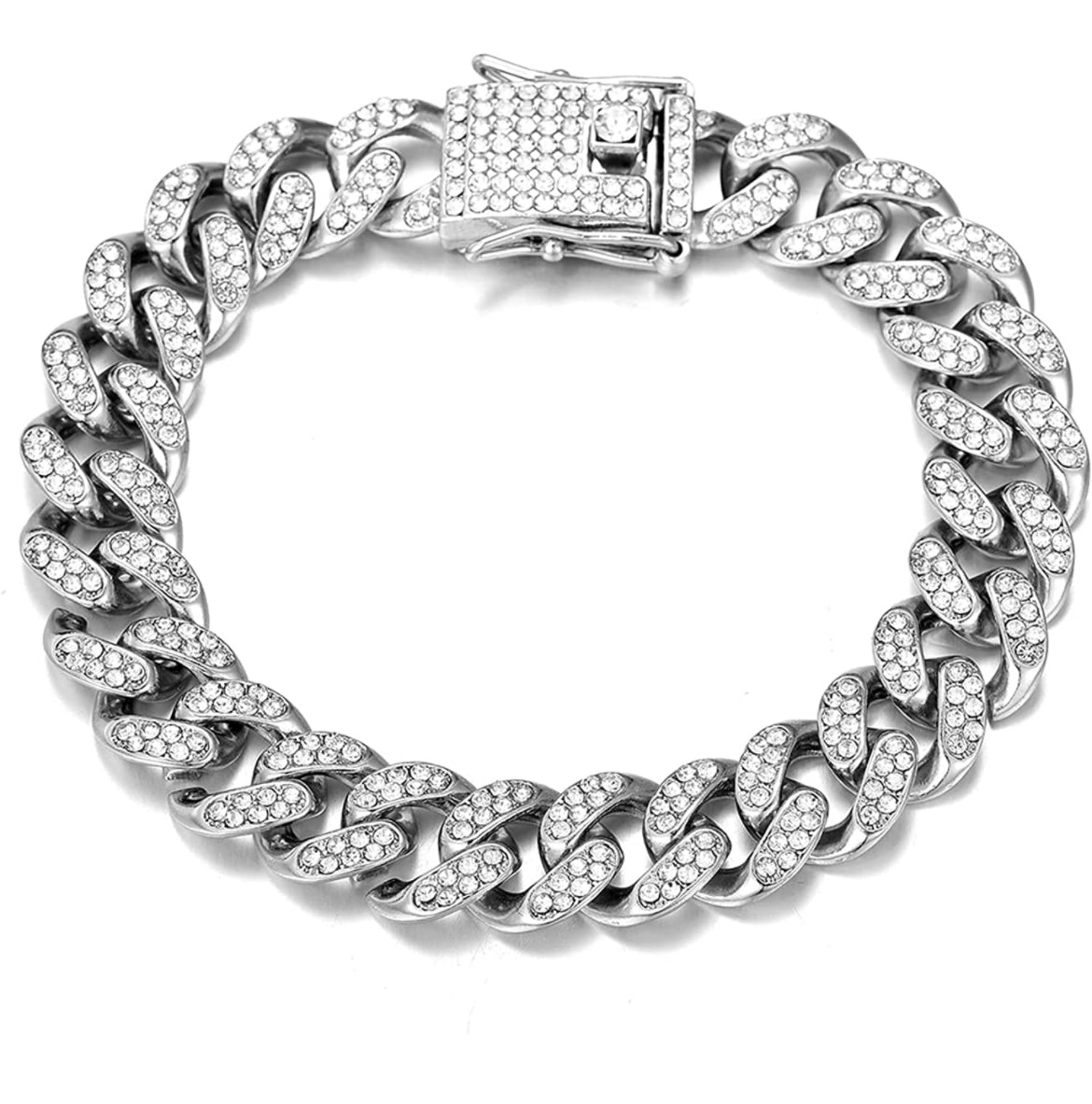 Iced Out 18k White Gold Cuban Link Bracelet