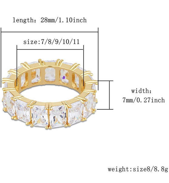 Iced Out 18k Gold Baguette Row Ring