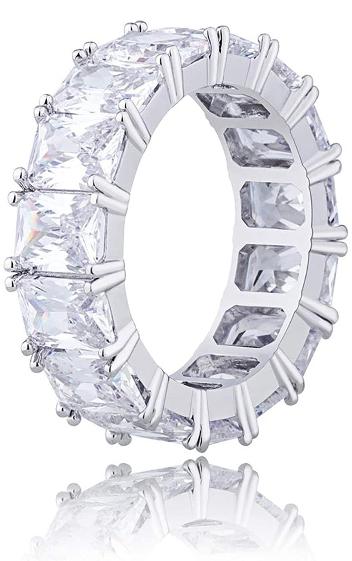 Iced Out 18k White Gold Baguette Row Ring