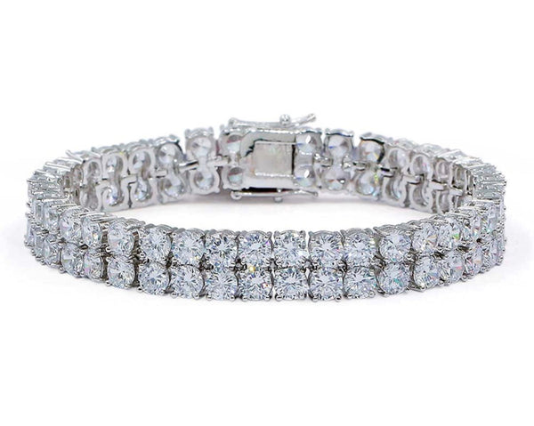 Iced Out 2 Row White Gold Tennis Bracelet