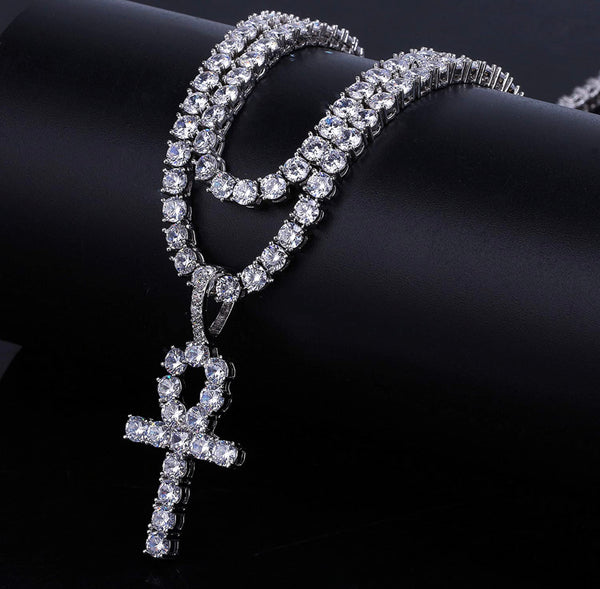 Iced Out 18k White Gold Ankh Pendant