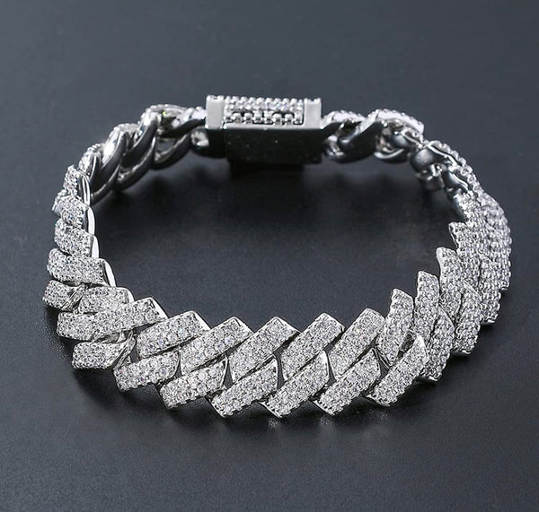 14k White Gold Iced Out Chatter Chain Bracelet