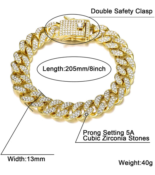 Iced Out 18k Gold Cuban Link Bracelet