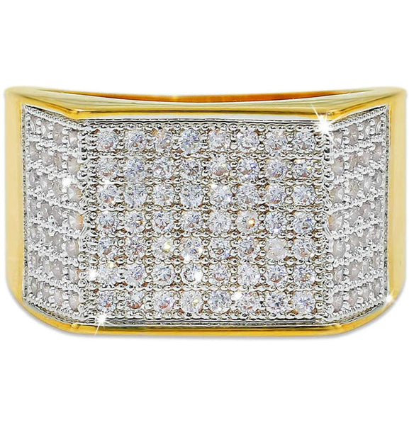 Iced Out 18k Gold Square Ring