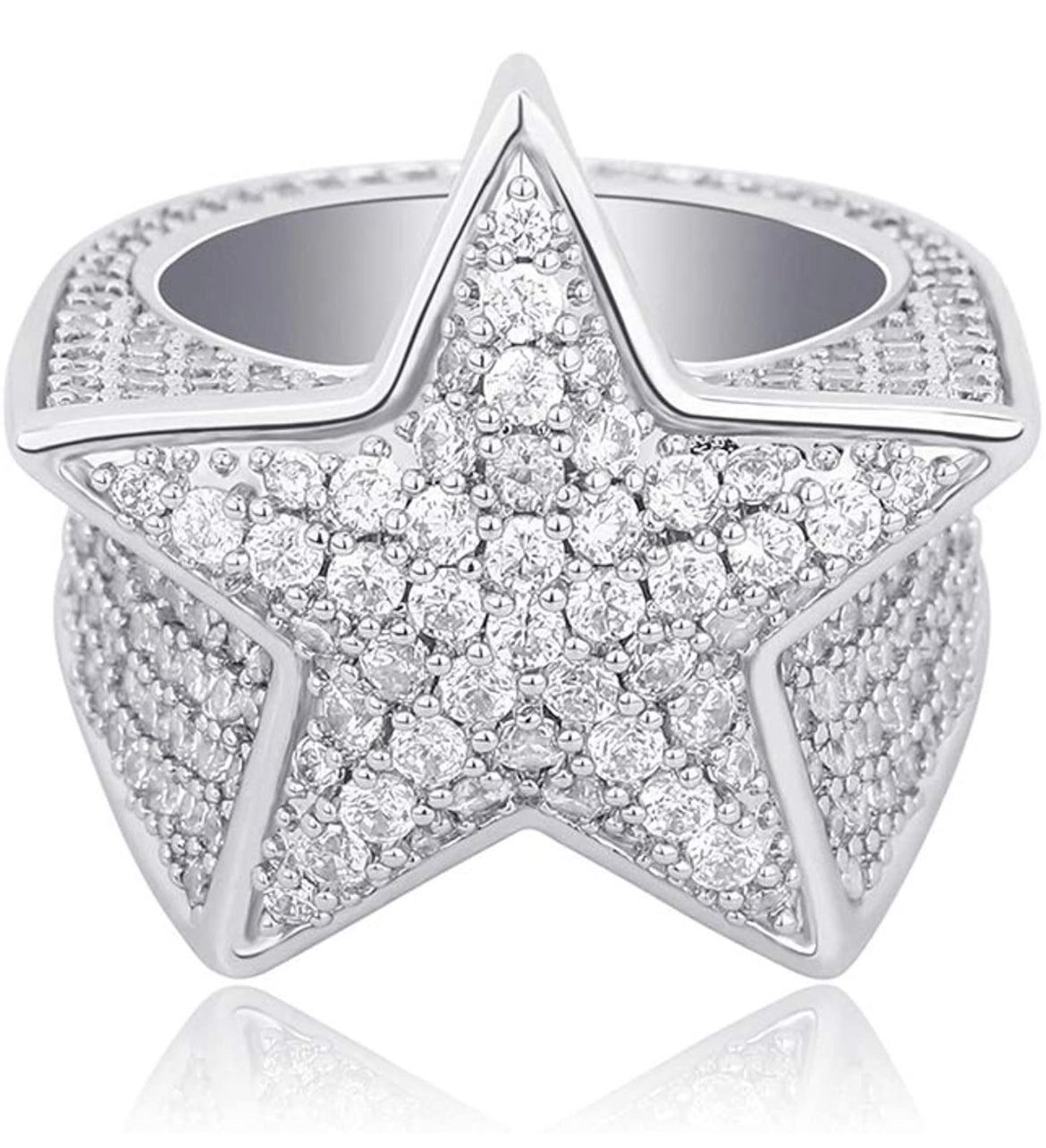 Iced Out 14k White Gold Big Star Ring