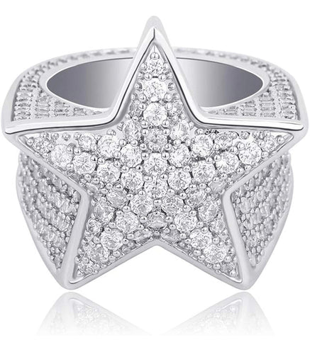 Iced Out 14k White Gold Big Star Ring