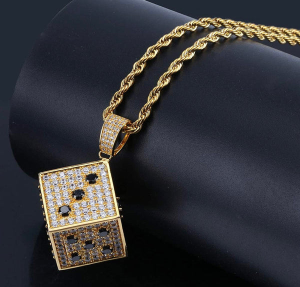 Iced Out 18k Gold Craps Dice Game Pendant