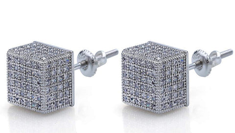 Iced Out 14k White Gold Cube Earrings