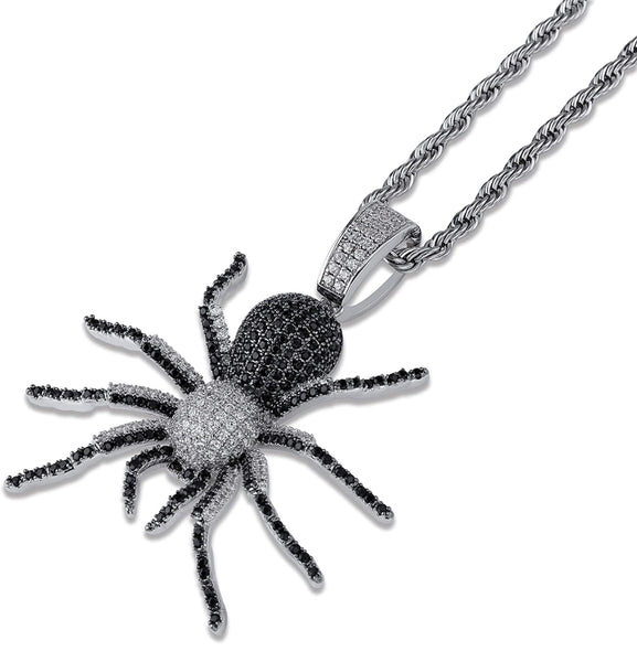 Iced Out 18k White Gold Black Spider Pendant