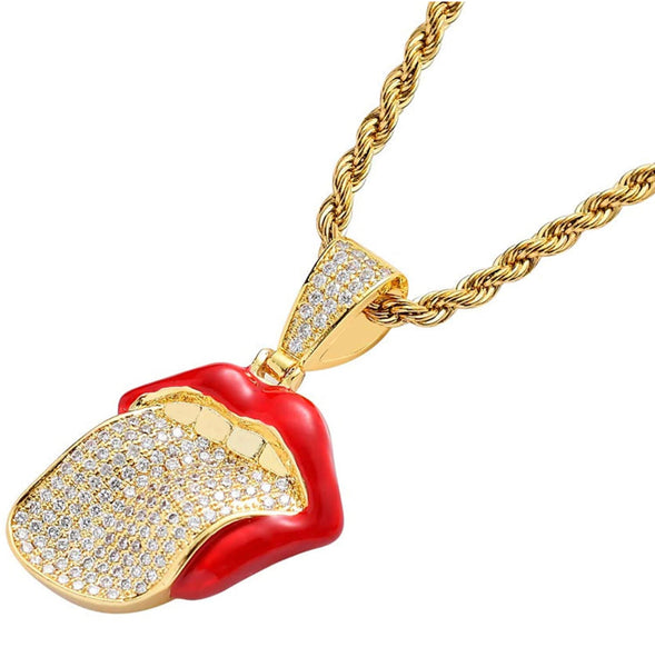 Iced Out 18k Gold Tongue Out Pendant