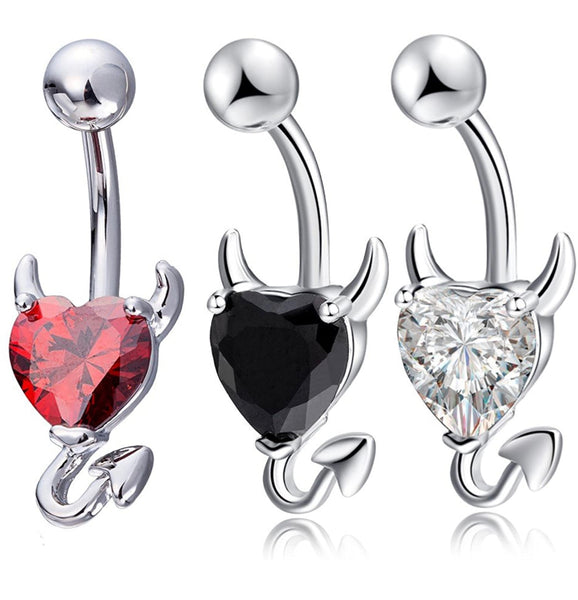 3 Pcs Devil Heart Stainless Steel Belly Ring