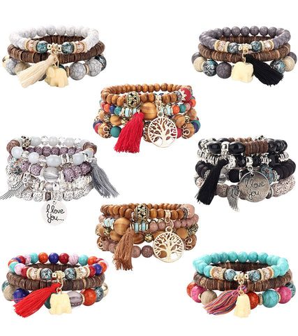 Set of 8 Bohemian Bead Bracelets