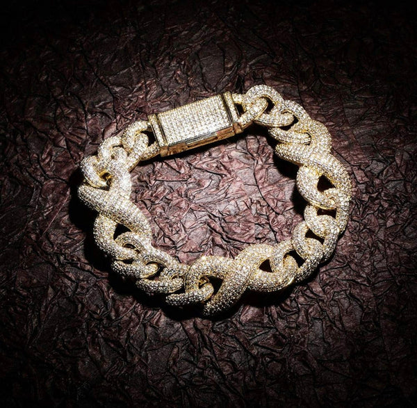 Iced Out 14k Gold Infiniti Cuban Link Bracelet