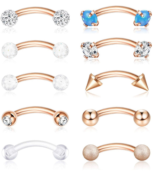 10 Pcs Rose Gold Tone Barbell Piercings