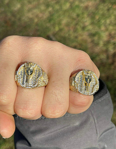 Iced Out 14k Gold/ Sterling Silver Pharoah Ring