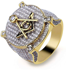 Iced Out 14k Gold Free Mason Ring